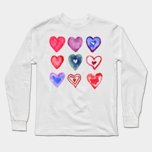 Light Multi colored watercolor hearts Long Sleeve T-Shirt
